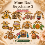 Laser Cut Mom Dad Keychains SVG, Family Keychain Bundle, Glowforge Cricut Instant Download