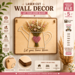 DIY String Art Wall Vase Laser Cut Files, CNC SVG DXF Bundle, Wooden Wall Decor, Floral String Art Template, Glowforge Design