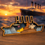 Cruise Ship SVG 3D Layered Sunset Landscape, Ocean Liner Cut File - Image 3