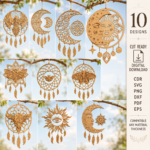 Boho Dream Catcher SVG Bundle, Laser Cut Wall Art Files, Glowforge Dreamcatcher Design, CNC Router Pattern, Digital Download