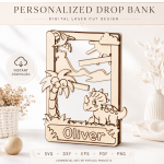 Wooden Coin Drop Bank Laser Cut Bundle, Piggy Bank SVG DXF, Kids Money Box Template, Savings Bank CNC File, Digital Download - Image 16