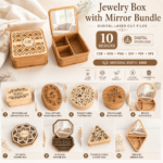 Jewelry Box with Mirror Laser Cut Bundle, Wooden Vanity Organizer SVG, 3D Makeup Storage Box DXF, CNC Laser Cut Files