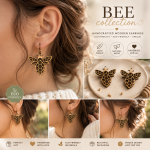 Bee Wooden Earrings | Honey Bee Dangle Earrings | Laser Cut Wood Jewelry | Lightweight Nature Inspired Gift for Women - Image 2