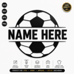 Custom Soccer Ball Name SVG, Personalized Football Split Monogram SVG, Cricut Cut File, Laser Cut DXF PNG EPS