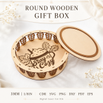 Round Wooden Gift Box Bundle SVG | CNC Laser Cut File, Wooden Keepsake Box Template, Gift Box DXF PDF Digital Download - Image 2