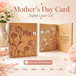 Mother's Day Greeting Card Laser Cut Files, SVG DXF PDF Bundle, Handmade Card Download - Image 3