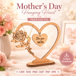 Hanging Heart Laser Cut Files, SVG DXF PDF Bundle, Mother's Day Keepsake Ornament Download - Image 3