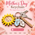 Mother’s Day Keychain SVG Bundle, Laser Cut Mom Keepsake, Personalized Gift for Mother - Image 3