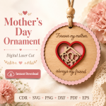 Mother's Day Ornament Laser Cut Files, SVG DXF PDF Bundle, Family Keepsake Download - Image 3
