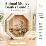 3D Funny Money Banks Bundle Laser Cut SVG | Wooden Piggy Bank CNC Files | Kids Coin Box DXF | Animal Money Bank Laser Cut Digital Download - Image 2