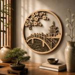 Japanese Scenery Laser Cut SVG File | Cherry Blossom Bridge Pagoda Layered Wood Design | Glowforge CNC DXF EPS PNG - Image 2