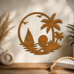 Tropical Island Sunset SVG Laser Cut File | Sailboat Palm Tree Wall Decor | 3D Layered Wood Design DXF PNG - Image 2