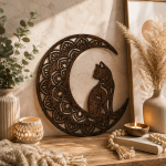 Cat Moon Laser Cut File SVG | Wooden Cat Wall Art Design | Mandala Moon Wall Decor | CNC DXF EPS AI PNG | Digital Download - Image 2