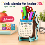 Teacher Desk Calendar 2026 SVG | Laser Cut Desk Calendar for Teacher | Classroom Decor | CDR SVG PNG DXF PDF EPS