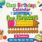 Class Birthday Calendar Laser Cut File | Classroom Birthday Board SVG | Digital Download - Image 3