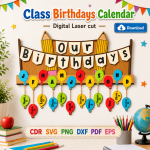 Classroom Birthday Tracker SVG | Teacher Classroom Decor Laser Cut File - Image 3