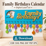 Family Birthdays Calendar Laser Cut File | Birthday Reminder Board SVG | Digital Download - Image 3