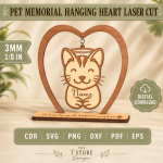 Pet Memorial Hanging Heart Laser Cut Files | Dog Cat Remembrance Ornament SVG | Pet Loss Sympathy Gift | Wooden Heart Memorial Decor | CNC Digital Download - Image 2