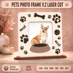 Pets Photo Frame v.2 Laser Cut SVG | Dog Cat Picture Frame CNC Files | Pet Memorial Photo Holder Template | Wooden Pet Lover Gift DXF EPS PDF - Image 2