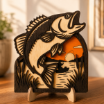 Layered Bass Fishing Laser Cut Files | 3D Wooden Fish Scene SVG | AI EPS DXF PDF DWG | CNC Glowforge LightBurn Cricut Template - Image 2