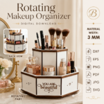 Rotating Organizer Bundle SVG Laser Cut, Wooden Desk Storage Caddy DXF, Makeup Holder, Craft Organizer Digital Download - Image 2