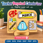 Teacher Calendar SVG | Perpetual Classroom Calendar Laser Cut File | Digital Download - Image 3