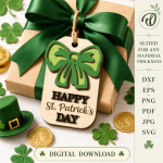 St Patricks Day Gift Tags Bundle Laser Cut File, Irish Shamrock Favor Tag SVG DXF, Lucky Charm Wood Tag Template, Glowforge CNC Digital Download - Image 2