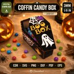 Halloween Coffin Favor Box SVG | Laser Cut Candy Holder DXF PDF | Gothic Treat Box Template | Spooky Gift Packaging - Image 3