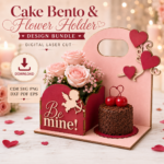 Cake Bento & Flower Holder SVG Bundle, Laser Cut Gift Box Files, DIY Birthday Gift Display - Image 2