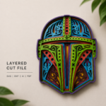 3D Layered Mandala Mask SVG DXF Bundle | Laser Cut Files for Cricut & CNC | Fantasy Helmet Wall Art Digital Download - Image 3