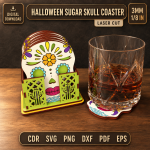 Halloween Sugar Skull Coaster SVG, Day of the Dead Coaster Laser Cut File, Skull Drink Coaster DXF, Halloween Decor Digital Download - Image 2
