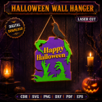 Halloween Wall Hanger Laser Cut SVG, Spooky Door Sign DXF, Witch Ghost Pumpkin Wall Decor, Halloween CNC Template, Digital Download File - Image 3