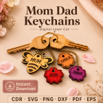 Mom and Dad Keychain SVG Bundle, Personalized Family Keychain Template, DIY Gift Download - Image 3