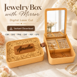 Monogram Jewelry Organizer Laser Cut Files, SVG DXF PDF Bundle, Wooden Mirror Box Template - Image 3