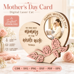 Mother's Day Card Laser Cut Files, SVG DXF PDF Bundle, Handmade Greeting Card Template - Image 3