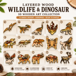 Layered Wildlife & Dinosaur SVG Bundle | Laser Cut Files for Glowforge, xTool & LightBurn | 3D Wood Animal SVG | CNC Digital Download