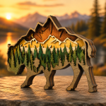 Bison SVG 3D Layered Mandala, Buffalo Animal Cut File, Glowforge Laser Cut 7 Layer Plywood Forest Mountain - Image 3