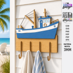 Coastal Wall Hooks Rack Laser Cut Bundle, Beach Wall Hook SVG, Nautical Key Holder CNC Template, DXF PDF EPS - Image 15
