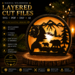 3D Bear Wood Lantern Bundle Pack 9 Cutting Laser File, Tealight Candle Holder Night Lamp Glowforge Set, 3D Silhouette Light Box Decor Xtool - Image 4