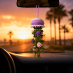 Rose Jellyfish Crochet Pattern PDF, Floral Amigurumi Pattern, Car Hanging Charm, Rear View Mirror Accessory - Image 2