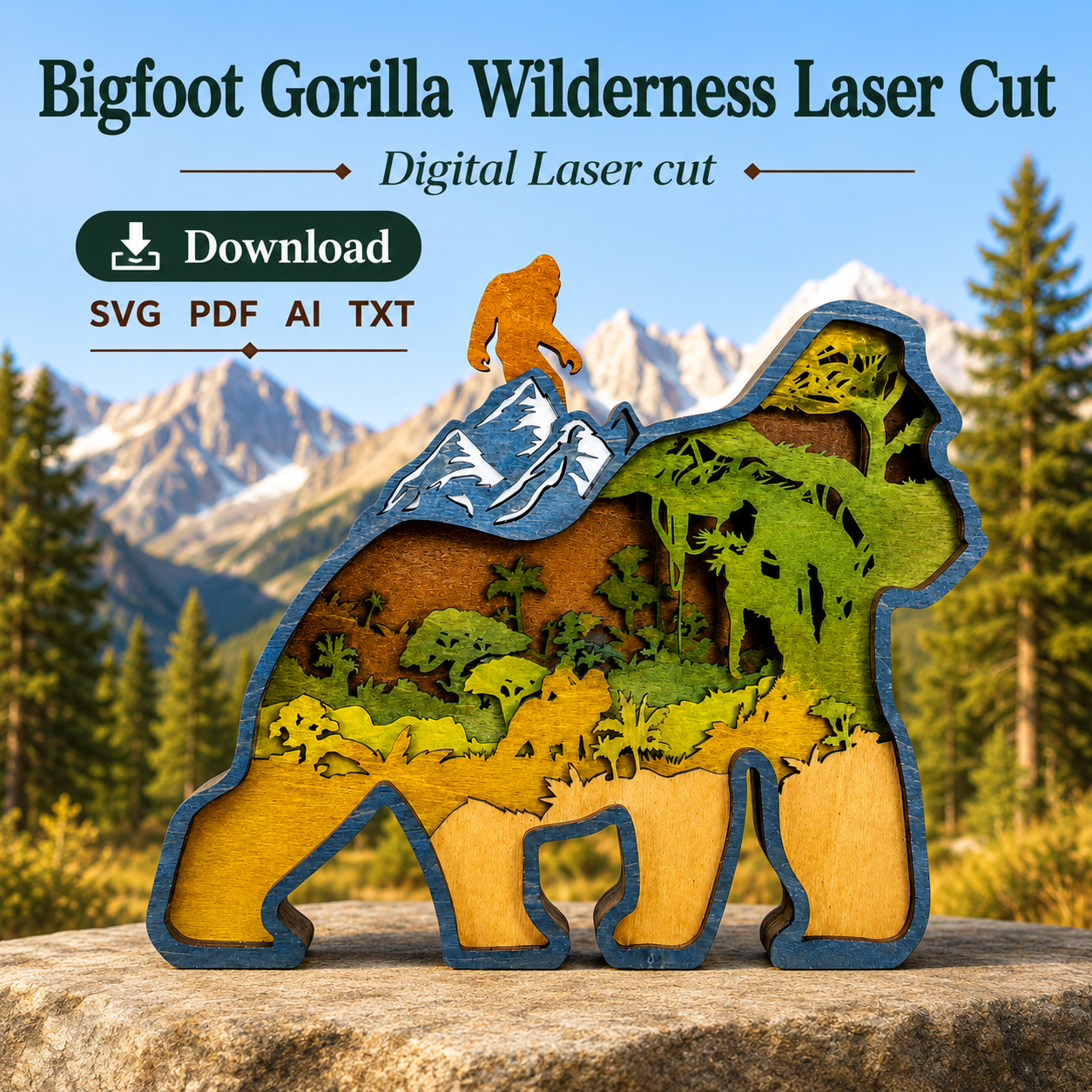 2fa97791-dcc4-41aa-9ab5-fc4b6438497d Gorilla SVG 3D Layered Mandala, Glowforge Laser Cut - Image 1