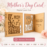 Mother's Day Greeting Card Laser Cut Files, SVG DXF PDF Bundle, Handmade Card Download - Image 4