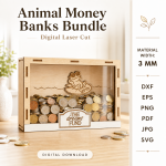 3D Funny Money Banks Bundle Laser Cut SVG | Wooden Piggy Bank CNC Files | Kids Coin Box DXF | Animal Money Bank Laser Cut Digital Download - Image 3