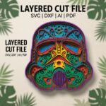 3D Layered Mandala Mask SVG DXF Bundle | Laser Cut Files for Cricut & CNC | Fantasy Helmet Wall Art Digital Download - Image 4