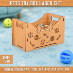 Pets Toy Box Laser Cut SVG Bundle | Dog Cat Toy Storage Box CNC Files | Wooden Pet Organizer DXF PDF EPS CDR PNG | Glowforge Ready Design - Image 3