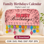 Family Birthdays Calendar Laser Cut File | Birthday Reminder Board SVG | Digital Download - Image 4