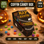 Halloween Coffin Favor Box SVG | Laser Cut Candy Holder DXF PDF | Gothic Treat Box Template | Spooky Gift Packaging - Image 4