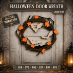 Halloween Front Door Wreath SVG Bundle | Pumpkin Ghost Bat Door Hanger Laser Cut Files | Fall Porch Decor Digital Download - Image 3