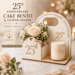 Cake Bento & Flower Holder SVG Bundle, Laser Cut Gift Box Files, DIY Birthday Gift Display - Image 3