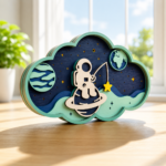 Laser Cut Space Night Light, Astronaut Rocket Moon Star Lantern Decor, Wooden Nursery Wall Art, Kids Room Space Theme Decoration - Image 3
